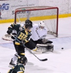 Graham Hildebrand with a save in the third period.